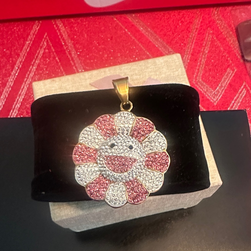 Rose Gold and Pink Smiley Flower Pendant